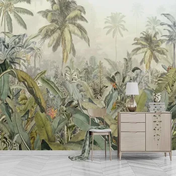 

milofi custom large wallpaper mural 3D hand painted tropical rain forest plant banana leaf background wallpaper mural