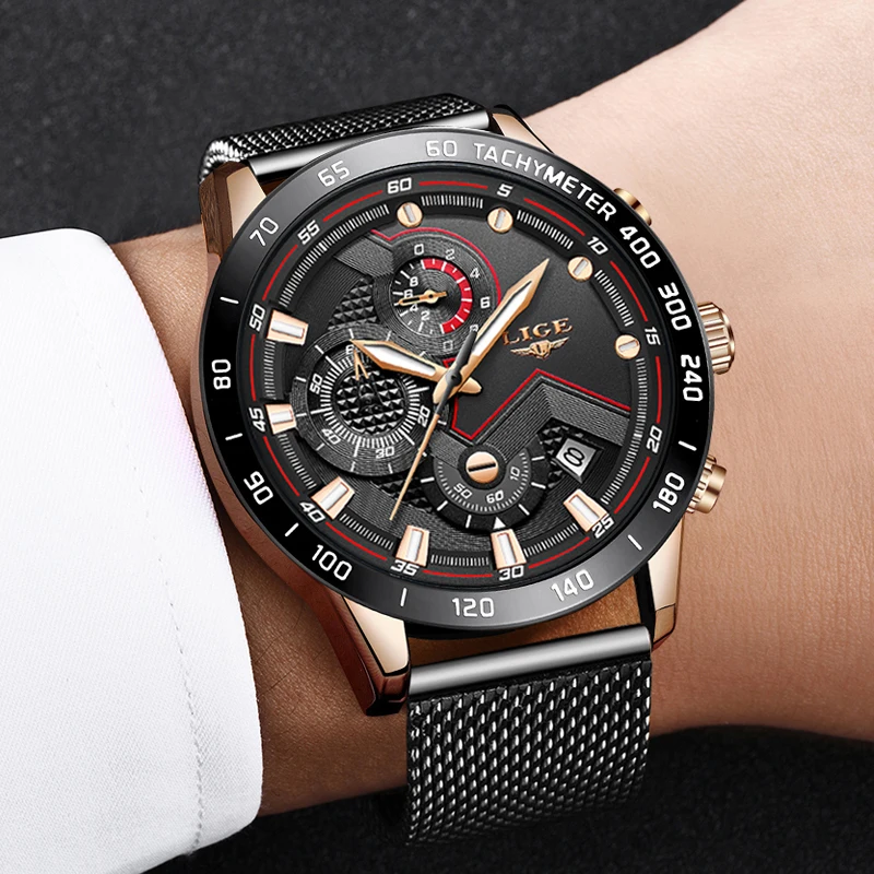 Men Watches LIGE Top Brand Luxury Chronograph Sports Quartz Watch Men Casual Full Steel Waterproof WristWatch Relogio Masculino