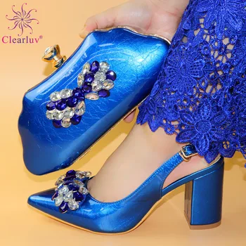 

Blue Color Shoes And Bag To Match Set African High Heels Party Shoes And Bag Set 2019 Special Style For Wedding Dress