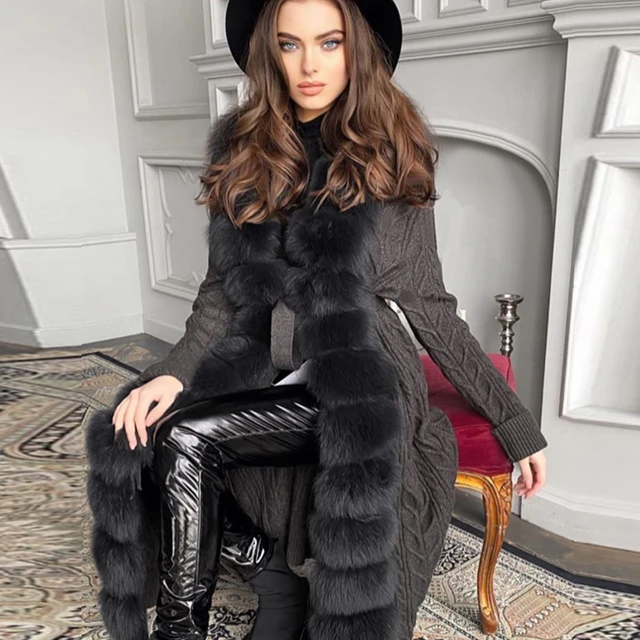 Cardigan Women Natural Fox Fur | Cardigans Real Fur Collar | Cardigan Fur  Collar Foxes - Real Fur - Aliexpress