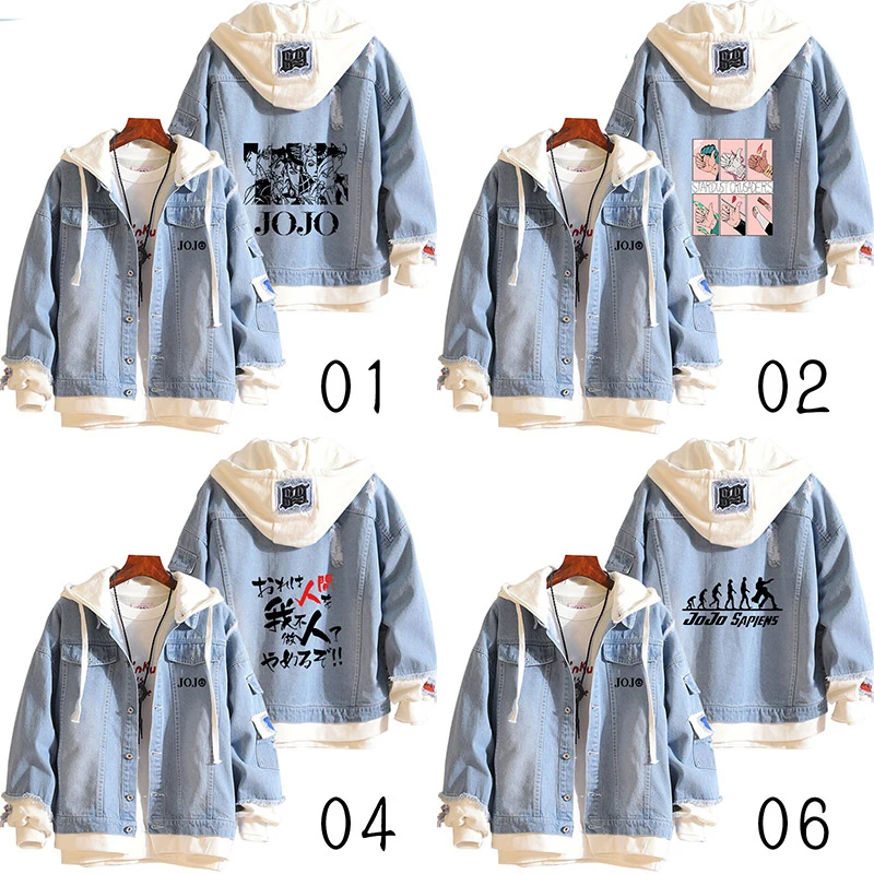 

2019 Anime Jeans Coat Jojo's Bizarre AdventureKILLER QUEEN Rohan Casual Jacket Autumn Hooded Sweatshirt Unisex Denim Outwear