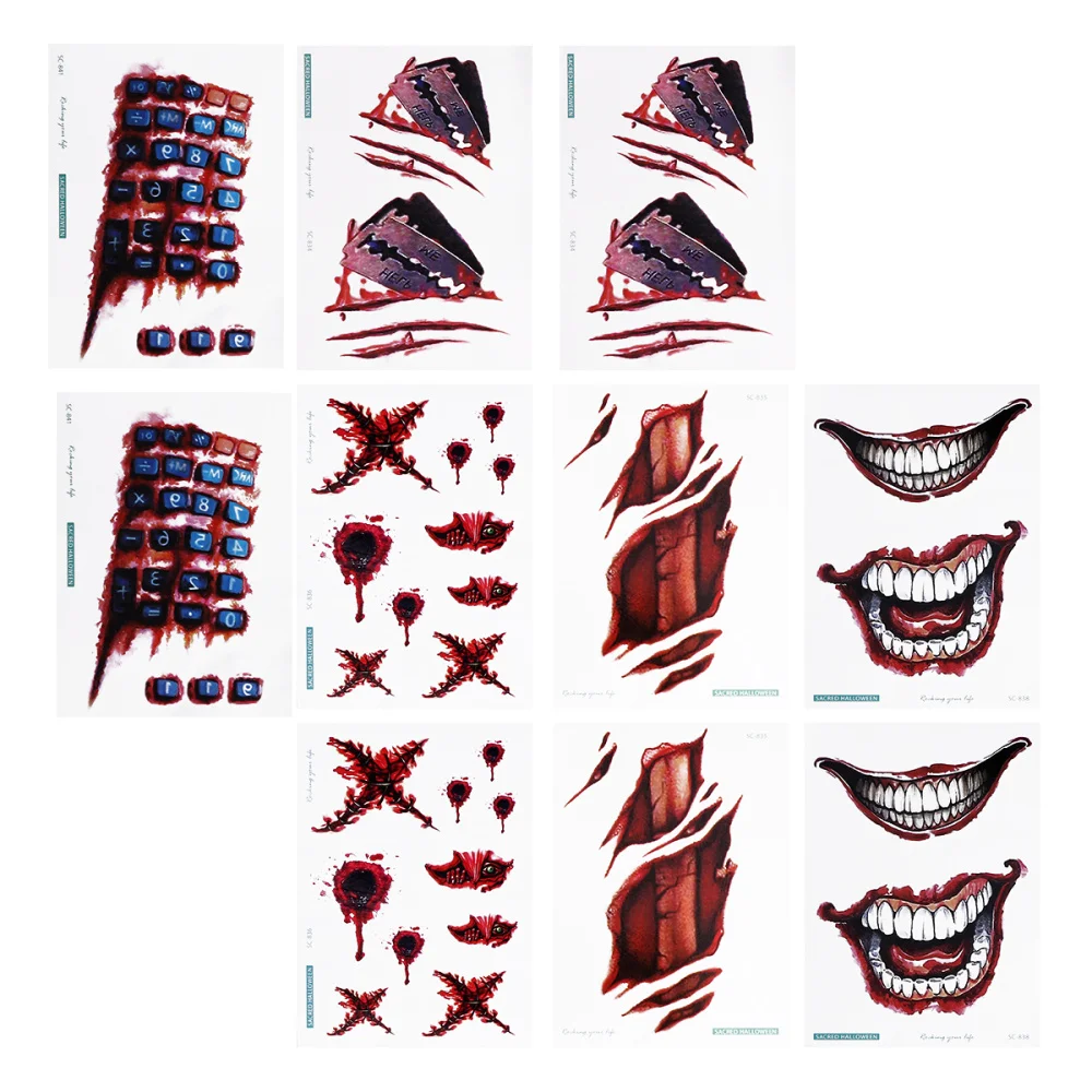 

10 PCS Halloween Sticker Scary Bloody Horror Wounds Scars Stickers Fake Scar Sticker Halloween Decor for Cosplay