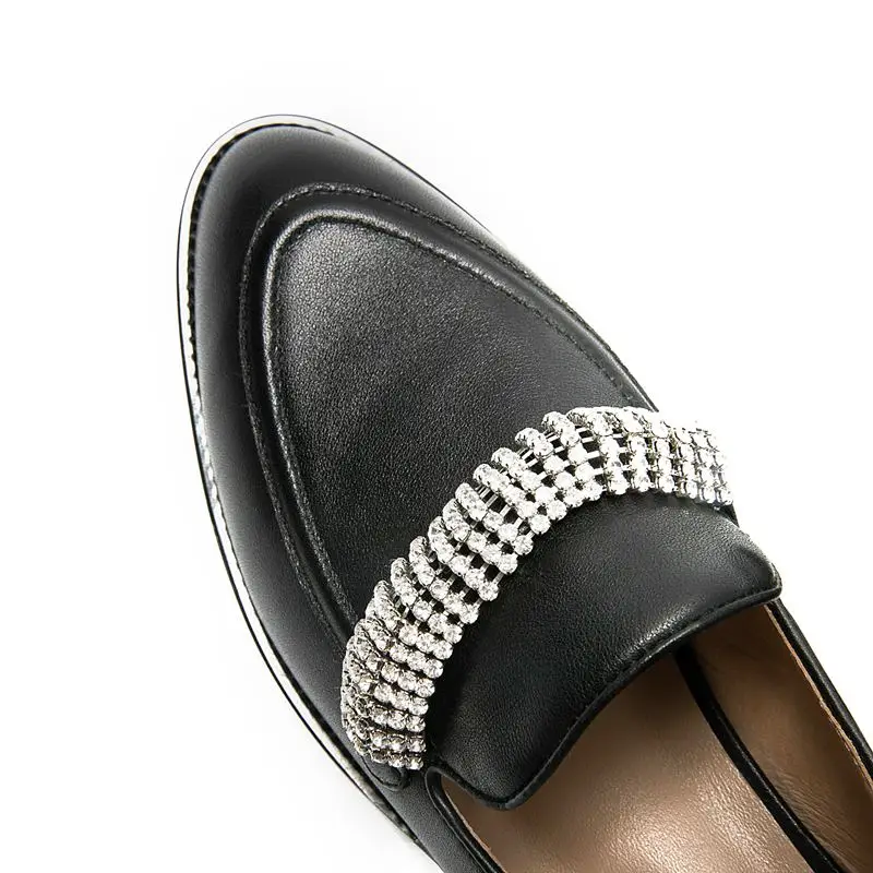 ALLBITEFO/Модная женская обувь из натуральной кожи на толстом каблуке со стразами; Повседневная Офисная Женская обувь на низком каблуке; женская обувь на каблуке