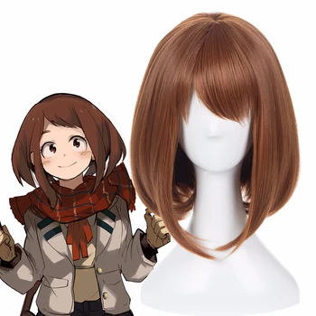 

My Hero Academia Boku no Hiro Ochako Uraraka Cosplay Short Brown Wig With Wig Cap Adult Halloween Party Costume Accessories