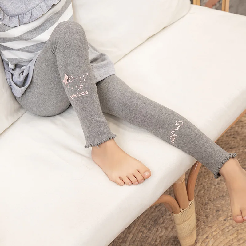 Штаны для девочек весенне-осенняя черно-белая детская одежда из чесаного хлопка с рисунком кота KT