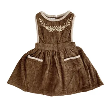 

Toddler Girl Winter Vintage Embroidered Dress Caramel Kids Girls Fall Corduroy Dress Quality Baby Girl Autumn Clothes Pocket