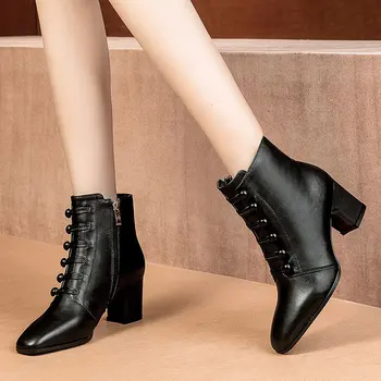 

TINO KINO New Women Zip Square Toe Ankle Boots Autumn Ladies Suede Thick High Heels Shoes Female Casual Woman Short Boots