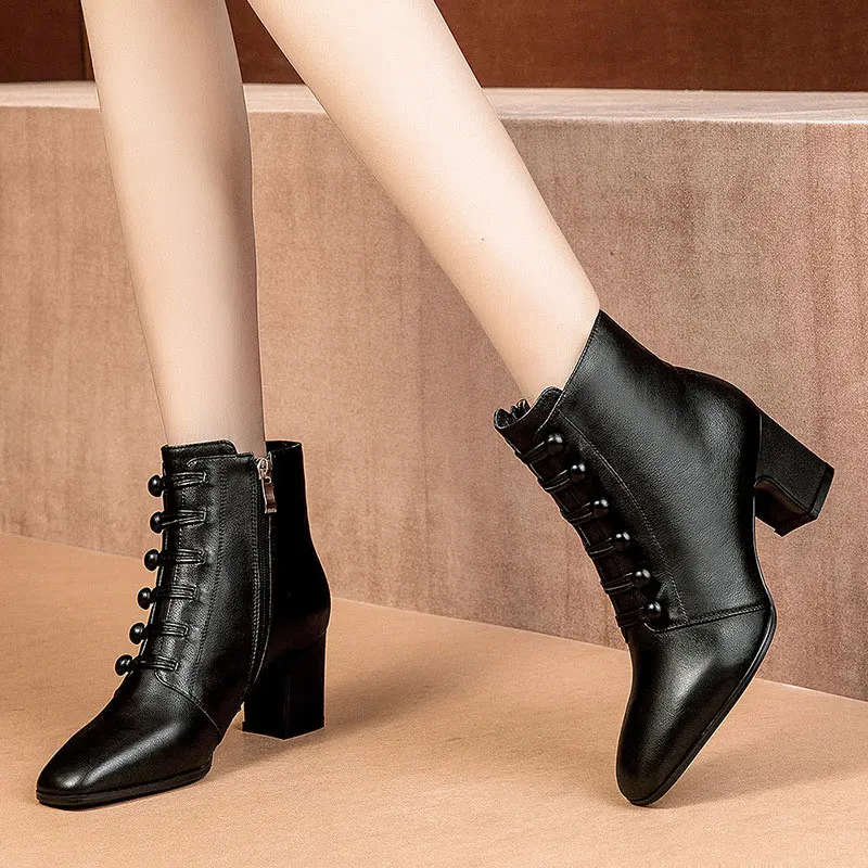 Cena TINO KINO nowych kobiet Zip Square Toe botki jesień panie zamszowe grube szpilki buty kobieta dorywczo kobieta krótkie buty
