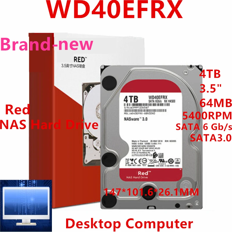 Новый HDD для WD Brand Red 4 ТБ 3 5 &quotSATA 6 ГБ/сек. 64MB 5400RPM внутреннего жесткого диска NAS WD40EFRX |