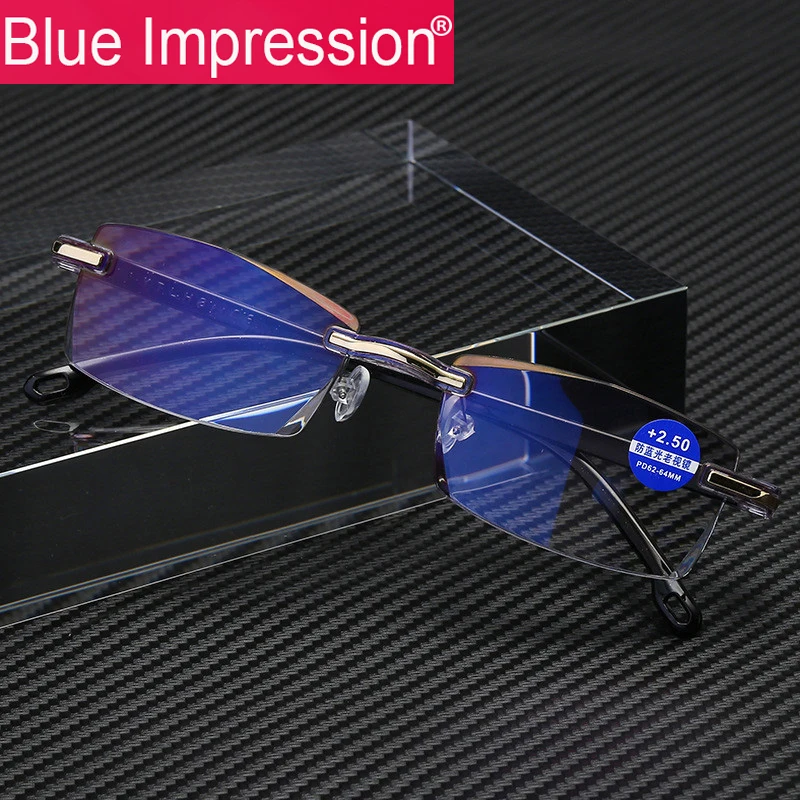 

B.I Anti Blue Light Computer Blocking Rimless Reading Glasses Women Men Square Frameless Presbyopic Glasses Diopters +1.0 4.0