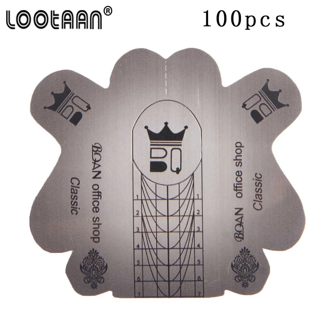 100pcs Lootaan серый, 500 шт./лот, толстые формы для ногтей, для акрилового УФ-геля, для наращивания наконечника, GuideSelf-клейкие формы, наклейки, инструменты для дизайна ногтей - Цвет: 100pcs