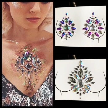 

Glitter Breast Tattoos Sticker Flash Chest Fake Jewelry Paste Beautiful Nipple Body Art Sticker For Party Show Club Makeup Tools