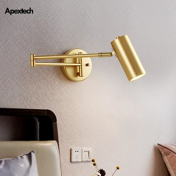 

Pragmatism Bedside Wall Lamp Gold Color Reading Lights Extendible Hotel Bedroom Night Light 2 Arms Adjustable Wall Light