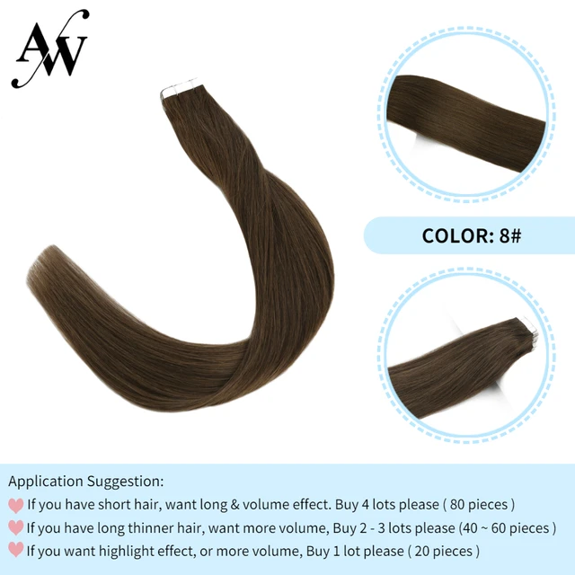 AW 12''-28'' Tape In Human Hair Extensions Straight Seamless Invisible Natural Machine Made Remy Adhesive Glue On Hair Extension #8