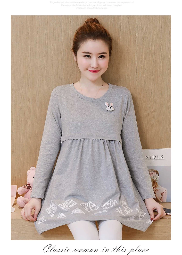 Maternity Dress Spring Autumn Pregnancy Clothes Fashion Printing Pregnant Tops Breast-feeding Dress Nursing T-shirt Long Sleeve