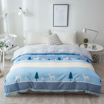 

Nordic Style Striped Animal Printed Duvet Cover Twin Full Queen King Quilt Cover with Zipper 100% Cotton Fabric Comforter Cover