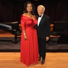 

2020 Modern Oprah Winfrey New Red Off The Shoulder Evening Dresses Long Chiffon Formal Holiday Wear Party Gown Custom Made Plus