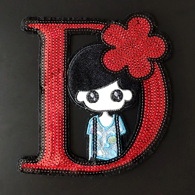 

Letter D Girl Patch Diy Clothes Stickers Red Sequins Large Biker Badge Sew On Patches For Clothing Strange Things Christmas Gift
