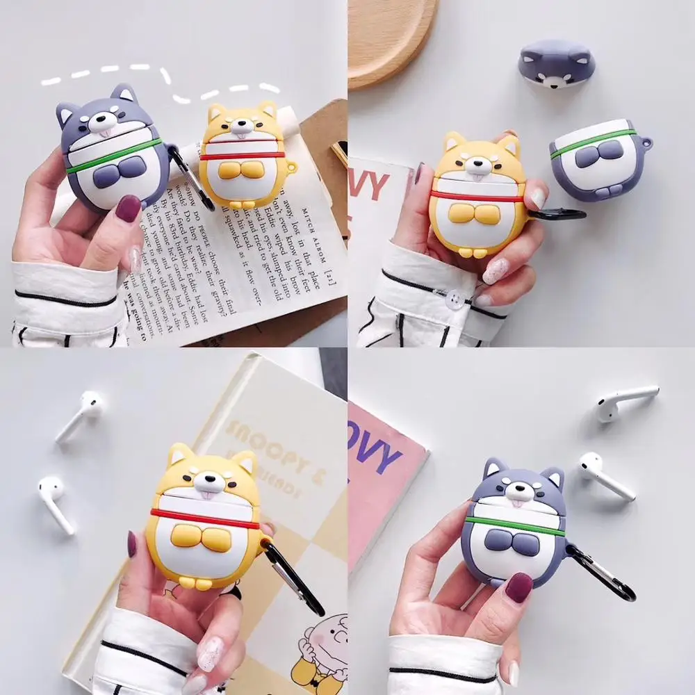 

Yellow Blue Cute Cartoon Pudding Dog Earphone Cases For Airpods 2 Lovely Purin Puppy Protect Cover with Finger Ring Strap