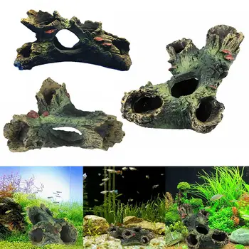 

Resin Artificial Dead Wood Hole Hiding Cave Habitat Aquarium Decoration Fish Tank Plants Ornament Accessiories Fish Hiding Cave