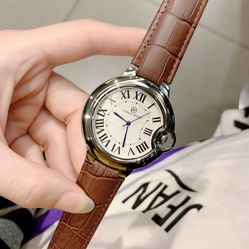 Часы для влюбленных PABLO RAEZ, римские весы, топ reloj mujer, классический дизайн, мужские и женские часы для отдыха, роскошные кожаные синие кварцевые модные часы