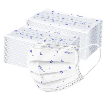 

100PC Adult Mask Disposable Face Masks Print Face Mask Industrial 3Ply Ear Loop Ear loop Mask Mouth Face Masks Dustproof Masks