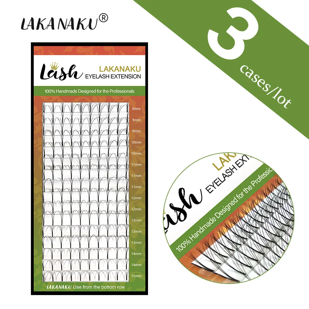 LAKANAKU ресницы 16 линий 3 чехол/партия готовые объемные вентиляторы 3d/4d/5d/6d русские