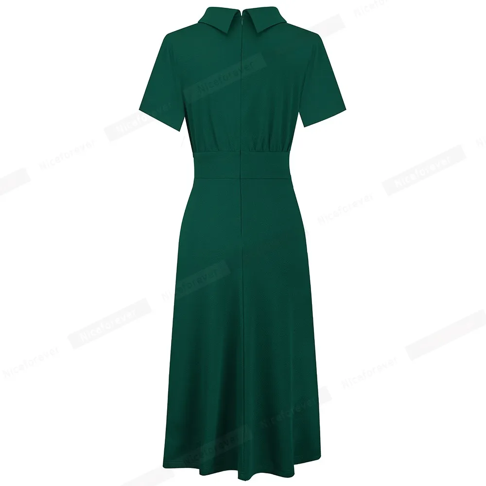 Nice-forever Summer Black Color with Button Elegant Work Dresses A-Line Women Formal Dress A238