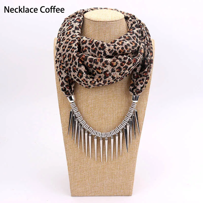 Necklace Coffee Благородный Элегантный Модный осенне-зимний женский шарф леопардовая голова сова кулон длинный шарф шифон женские шали обертывания женские шарфы - Цвет: Necklace Coffee