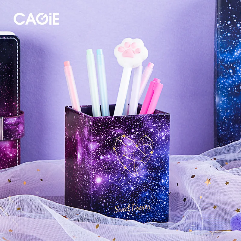 

2020 Creative Starry Sky Pen Container Large Capacity Pu Leather Desk Receives Stationery And Office Supplies