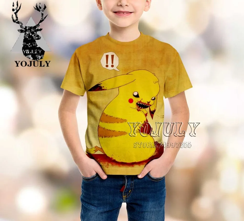 YOJULY Pikachu/новая детская одежда с 3d принтом для мальчиков и девочек-подростков детская футболка Лидер продаж, модные футболки с круглым вырезом, A413