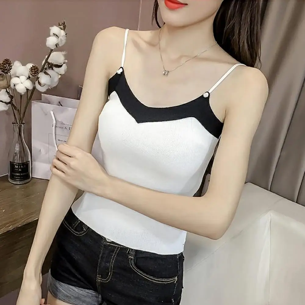 Женский трикотажный топ с V образным вырезом без рукавов|Топы| |