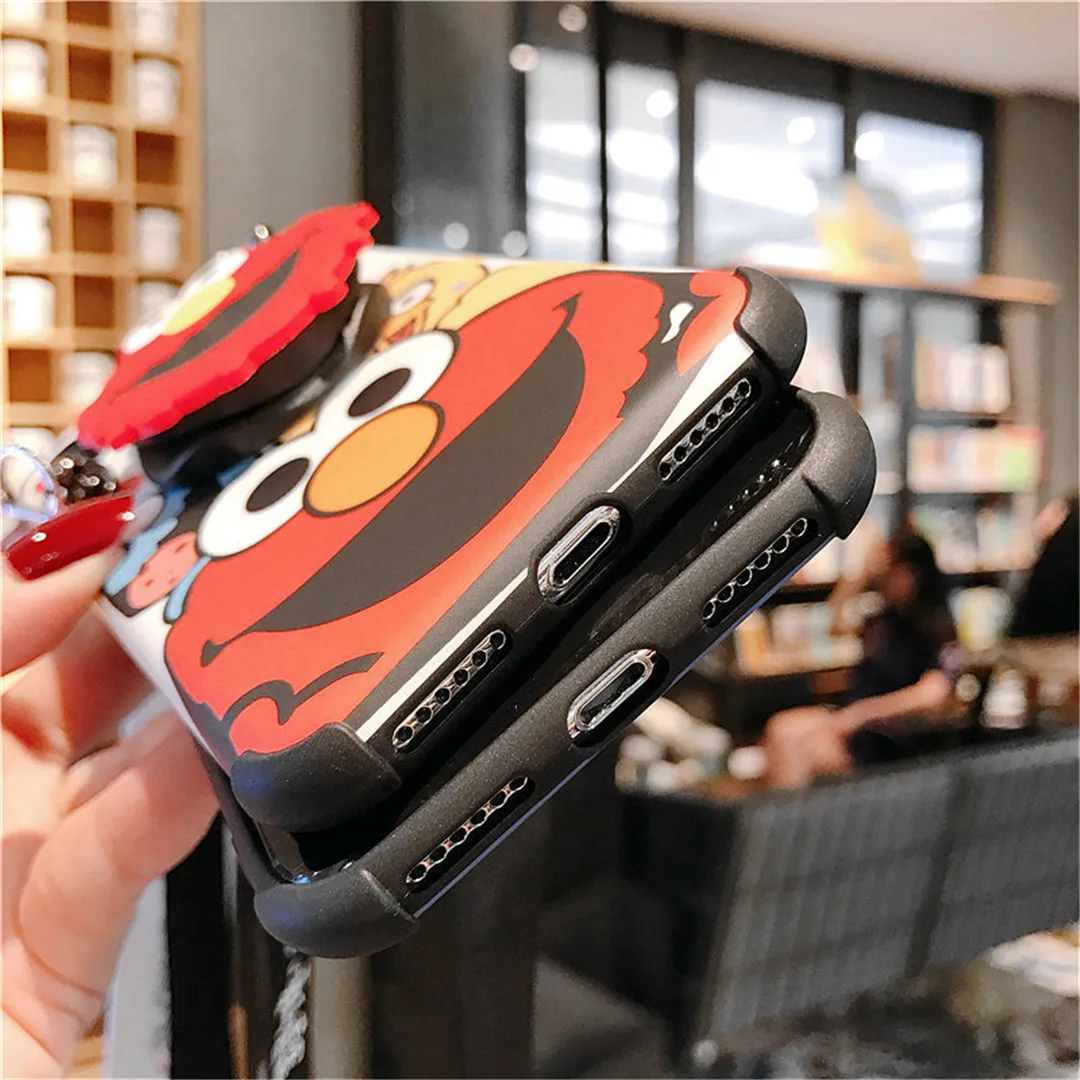 For iphone 11 Pro Max cute bracket Sesame Street ELMO rope Mobile Phone Case for iphone 6 6s 7 7plus 8 8plus X XR XS MAX cover