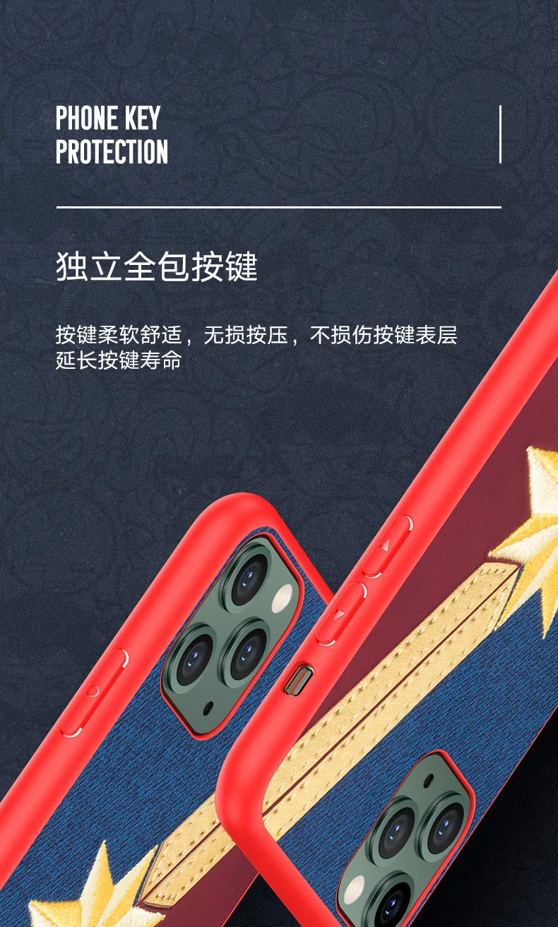 Чехол с принтом Marvel для iPhone 11 Pro Max, Роскошный чехол с вышивкой, Прошитый чехол для Apple iPhone XS XR XS MAX 7/8 Plus