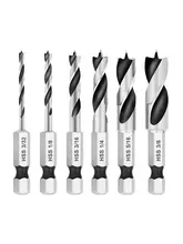  BINOAX 6pcs HSS SAE Brad Point Stubby Drill Bit Set for Wood With 1/4-Inch Quick Change Hex Shank 3/32 1/8 3/16 1/4 5/16 3/8 
