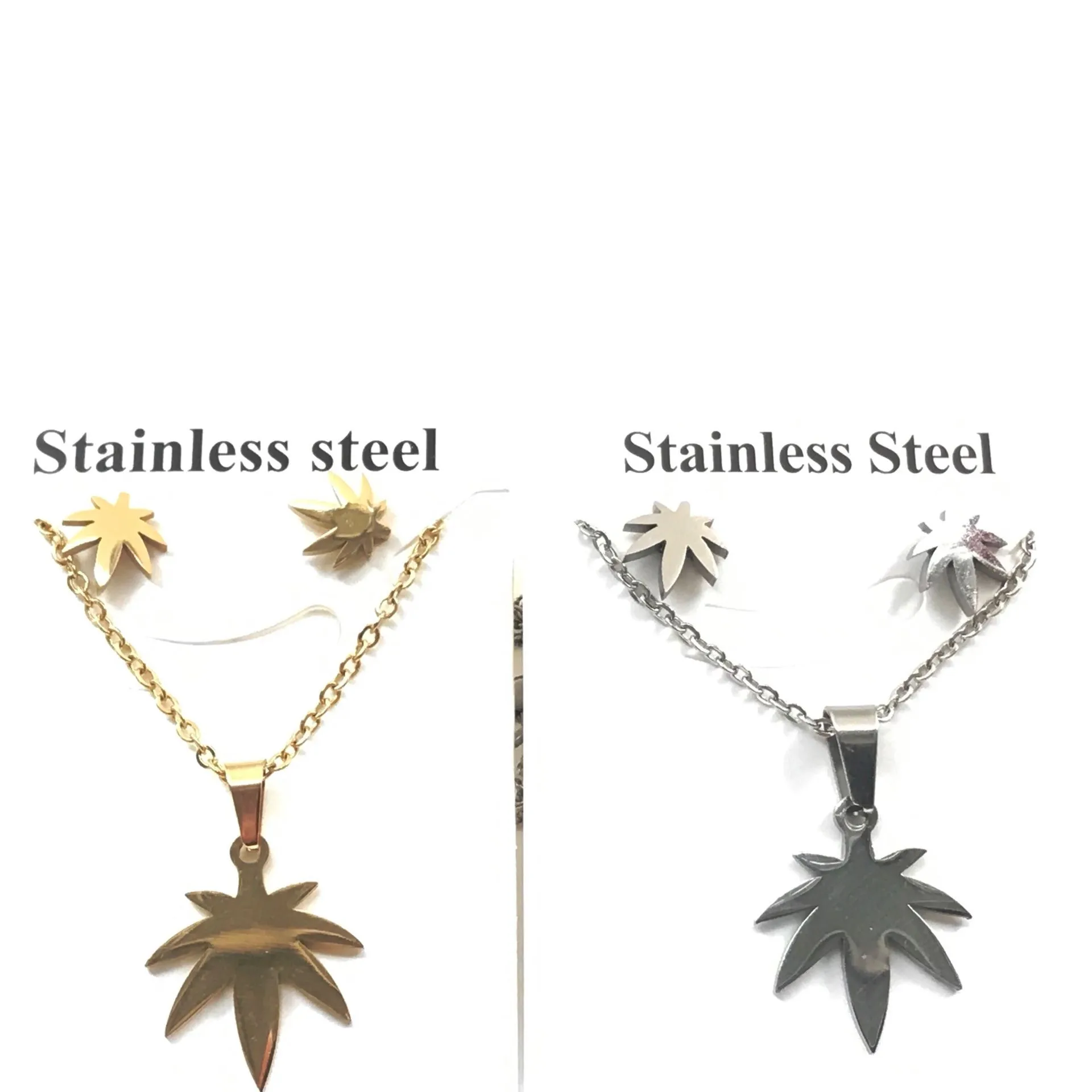 leaves gold color Stainless Steel Jewelry Sets For Women Moon Star Pendant Necklacae Stud Earrings Fashion Jewelry set Collares Mujer - Окраска металла: leaves