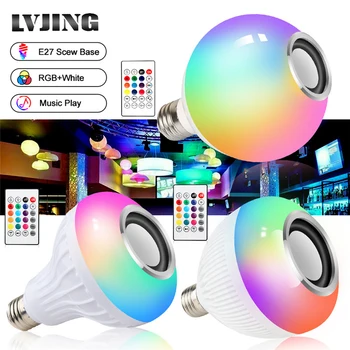 Smart E27 Rgb Wit Bluetooth Speaker Led Lamp Licht Muziek Dimbare Draadloze Led Lamp Met 24 Keys Afstandsbediening