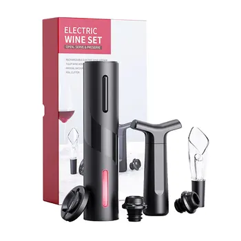 

Five In One Usb Rechargeable Wine Lovers Gift Foil Knife Led Plastic Wine Electric Bottle Opener Suit