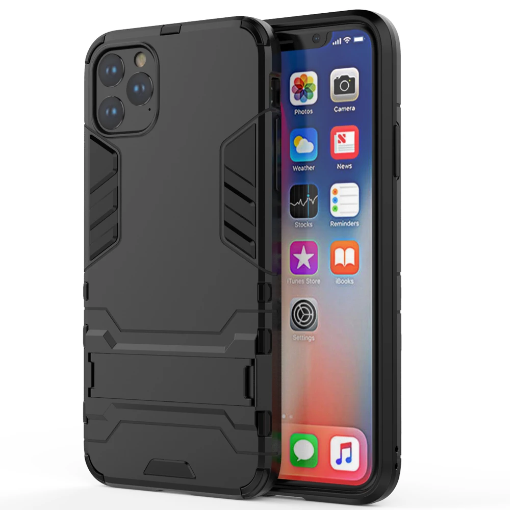 10 шт./партия, противоударный бронированный чехол для iphone 11 Pro Max, Гибридный Силиконовый твёрдый ПК, задняя крышка для iphone 11, чехол для телефона - Цвет: Черный
