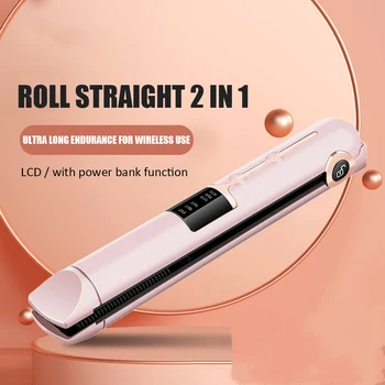 Cordless Mini Hair Straightener Curler Ceramic Fast Heating Plate Flat Irons Negative Ion Straighting Styling Tool USB Charging 2