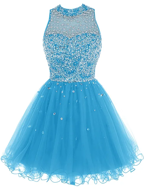 Cheap Royal Blue Homecoming Dress Crystal Beaded Sparkly Short Gowns Above Knee Mini Prom Graudation Dress Party Free shipping Blue