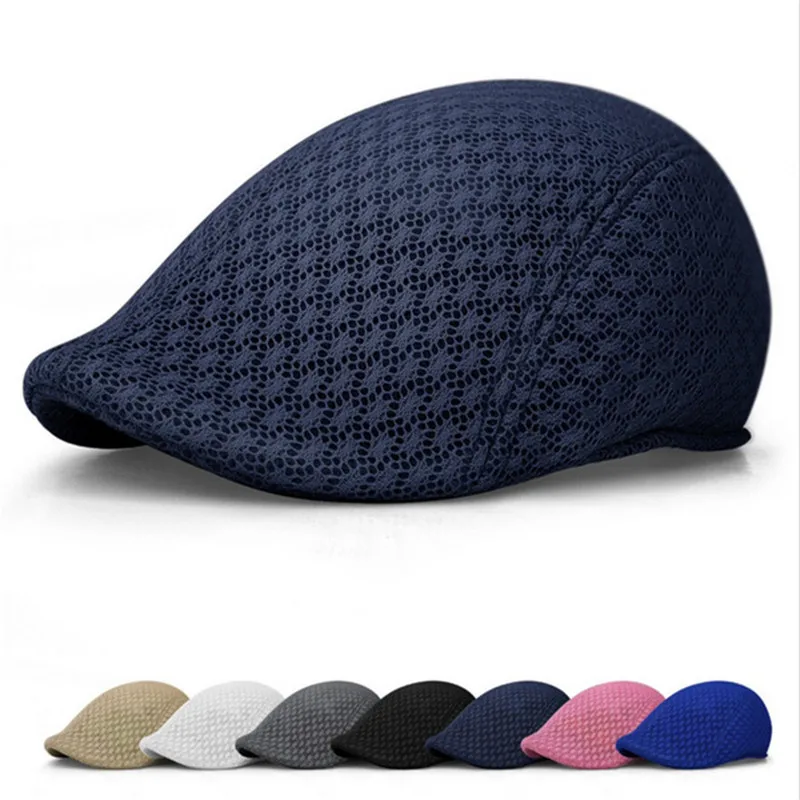 wool beret mens Unisex Casual Beret Hat Flat Cap Breathable Mesh Cap Newsboy Style Beret Hats Adjustable Summer Fashion Adjustable Caps Gorras black beret hat mens