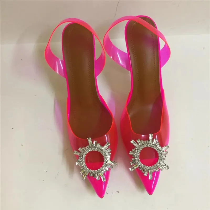 Лидер продаж; Летние босоножки; милые женские прогулочные туфли ярких цветов из прозрачного ПВХ с острым носком; Узкие женские босоножки на тонком высоком каблуке; 43