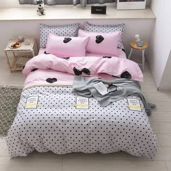 

Pink and White Black Dot Patchwork Bedding Set Heart Duvet Cover Bedsheet Bedclothes Bedlinen set Single Double Adult's Bed set