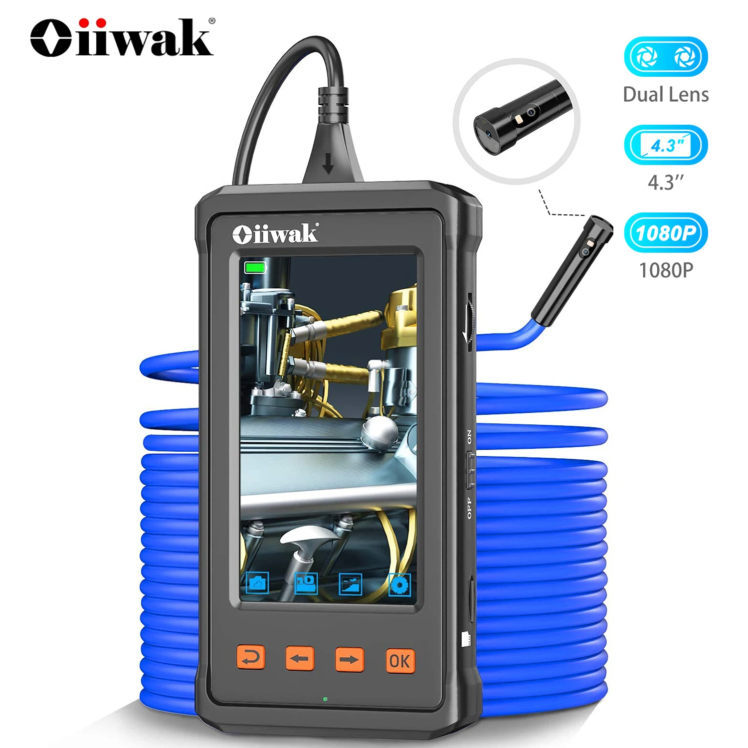 OiiwakDualLensEndoscopeMiniCamera43IPS1080PIP68Waterproof