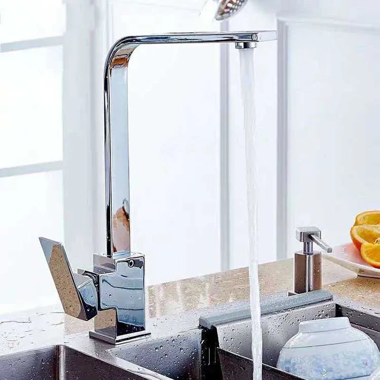 

Manufacturers Wholesale Set of Copper Is Square Flat Tube Kitchen Faucet Hot And Cold Stainless Steel Sink Washing Basin Tap