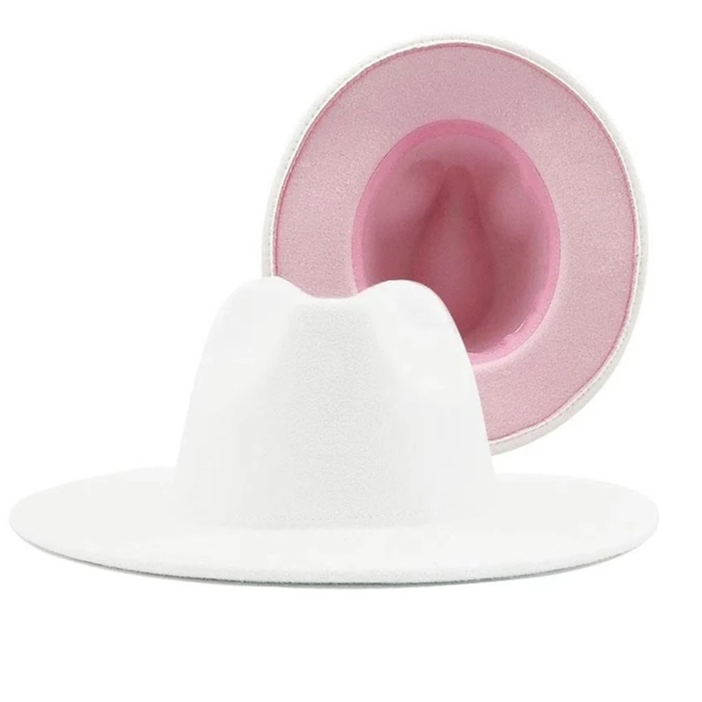 straw fedora hat White with pink fedoras  fashion hat  felt hat for women color mixed jazz hat fedora hat white with pink color fedoras stetson fedora hats