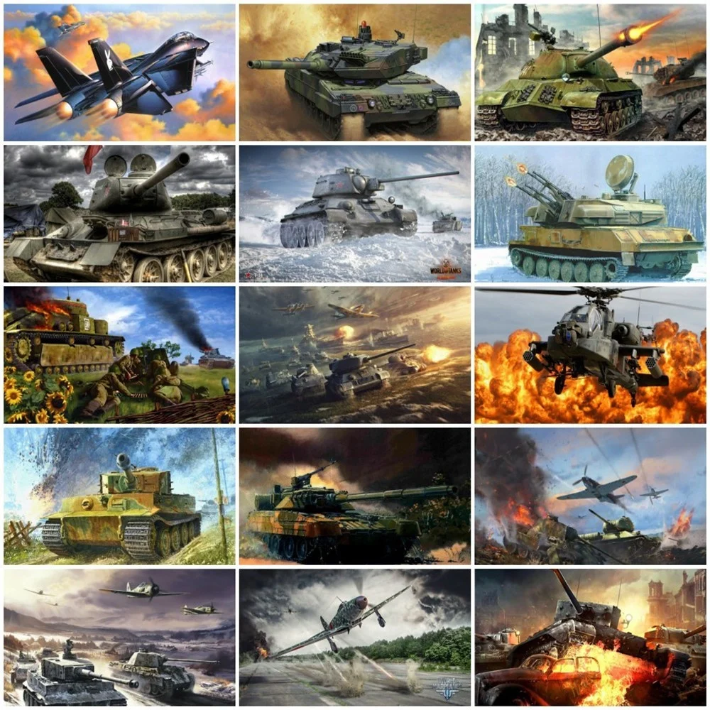 5D Diamond Painting Full Drill Aircraft Diamond Embroidery Tank Rhinestone Mosaic Cross Stitch Cartoon Craft Kits