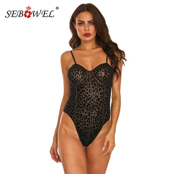 

SEBOWEL Black Leopard Print Sexy Bodysuit for Women High Cut Legs Sleeveless Bodysuits Bodycon Jumpsuit Female Clothes Body Tops