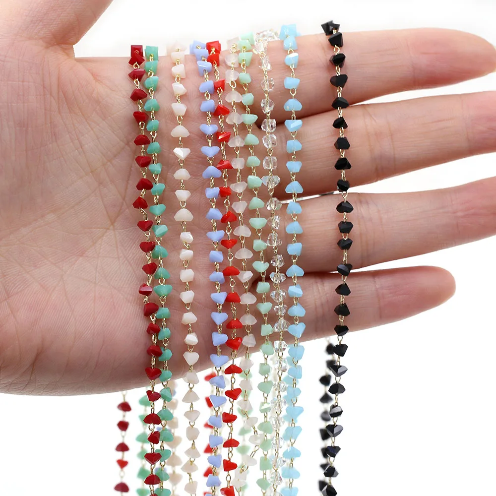 

1m Handmade Copper Chain 4x4mm Crystal Beads for Jewelry Findings DIY Necklace Bracelet Earrings Accessories or Woman Gifts